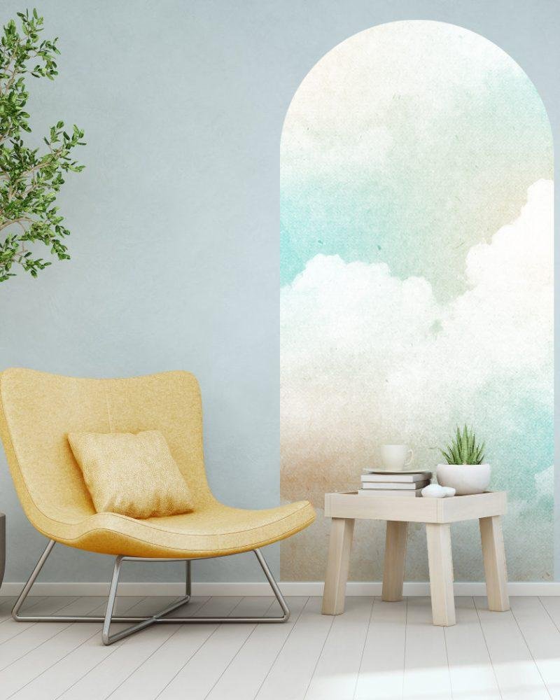 Stor Ljus Färg Bakgrund Cloud Arch Dekal Säng Sänggavel Väggdekal, Flora Grossist, väggdekoration