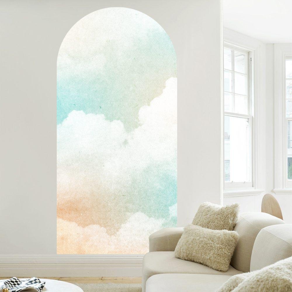 Stor Ljus Färg Bakgrund Cloud Arch Dekal Säng Sänggavel Väggdekal, Flora Grossist, väggdekoration