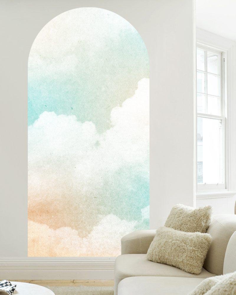 Stor Ljus Färg Bakgrund Cloud Arch Dekal Säng Sänggavel Väggdekal, Flora Grossist, väggdekoration
