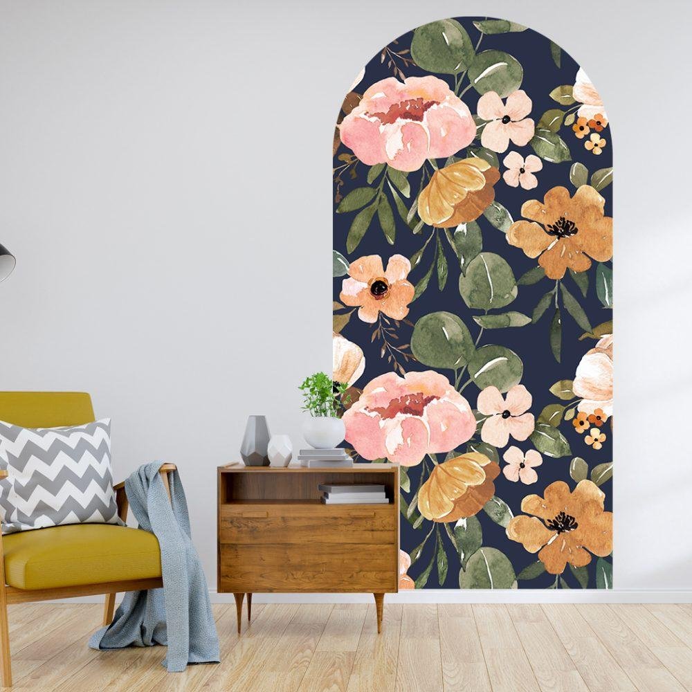 1 St Antik Svart Blomma Arch Dörrdekal Sängbord Väggdekal, Flora Grossist, väggdekoration