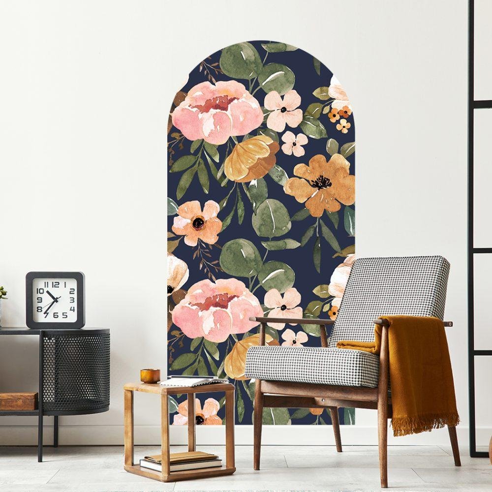 1 St Antik Svart Blomma Arch Dörrdekal Sängbord Väggdekal, Flora Grossist, väggdekoration