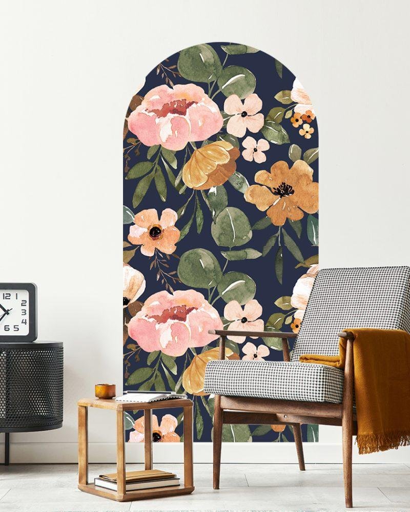 1 St Antik Svart Blomma Arch Dörrdekal Sängbord Väggdekal, Flora Grossist, väggdekoration