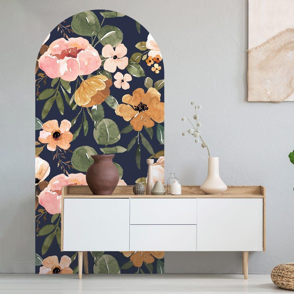 1 St Antik Svart Blomma Arch Dörrdekal Sängbord Väggdekal, Flora Grossist, väggdekoration