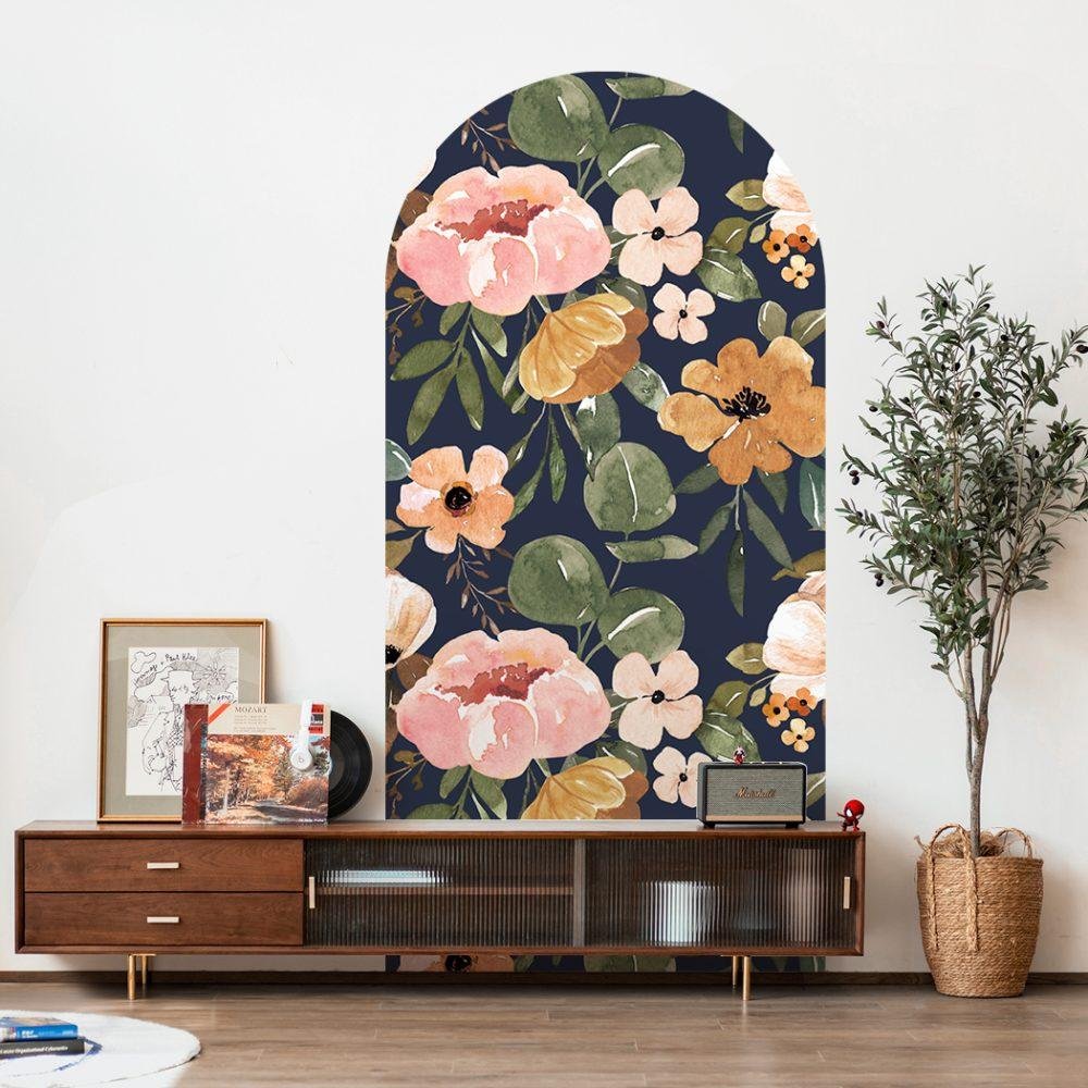 1 St Antik Svart Blomma Arch Dörrdekal Sängbord Väggdekal, Flora Grossist, väggdekoration