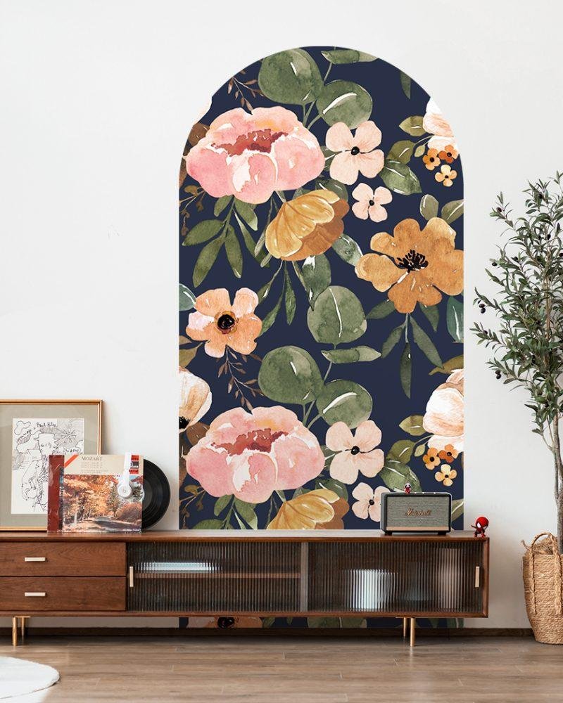 1 St Antik Svart Blomma Arch Dörrdekal Sängbord Väggdekal, Flora Grossist, väggdekoration