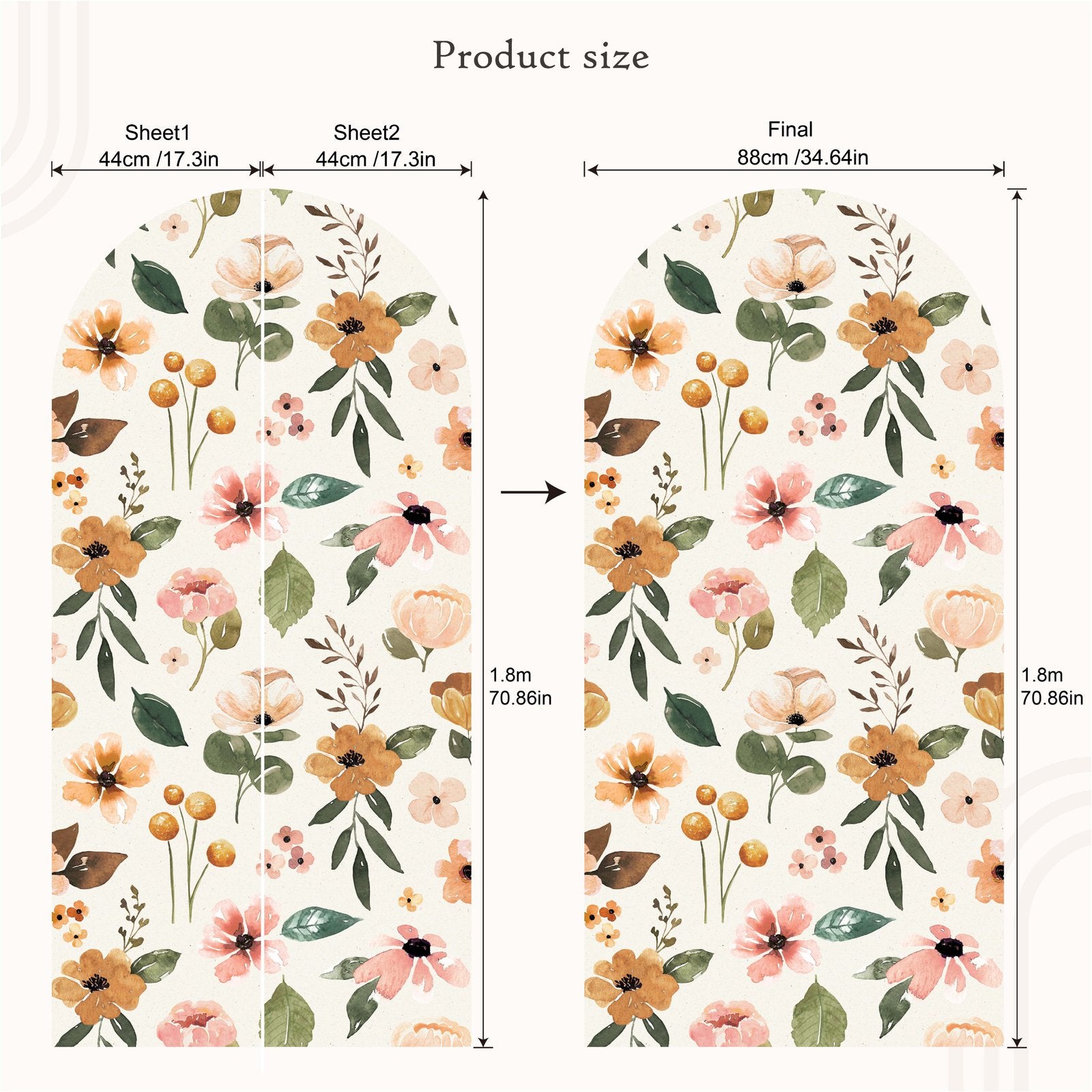 Elegant Flower Assortment Watercolor Wall Sticker, Flora Grossist, väggdekoration