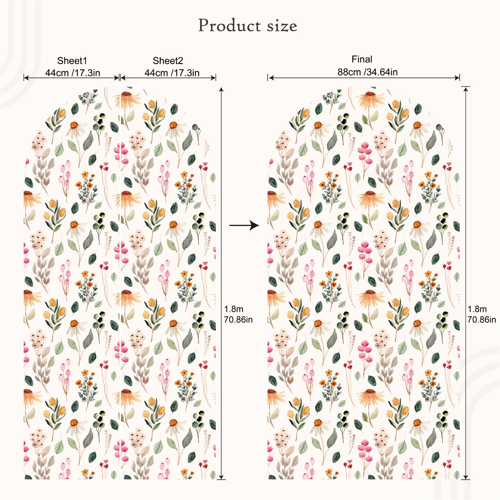 1 St Stor Väggdekal med Ljusgul Bakgrund och Blomstermotiv, Flora Grossist, väggdekoration