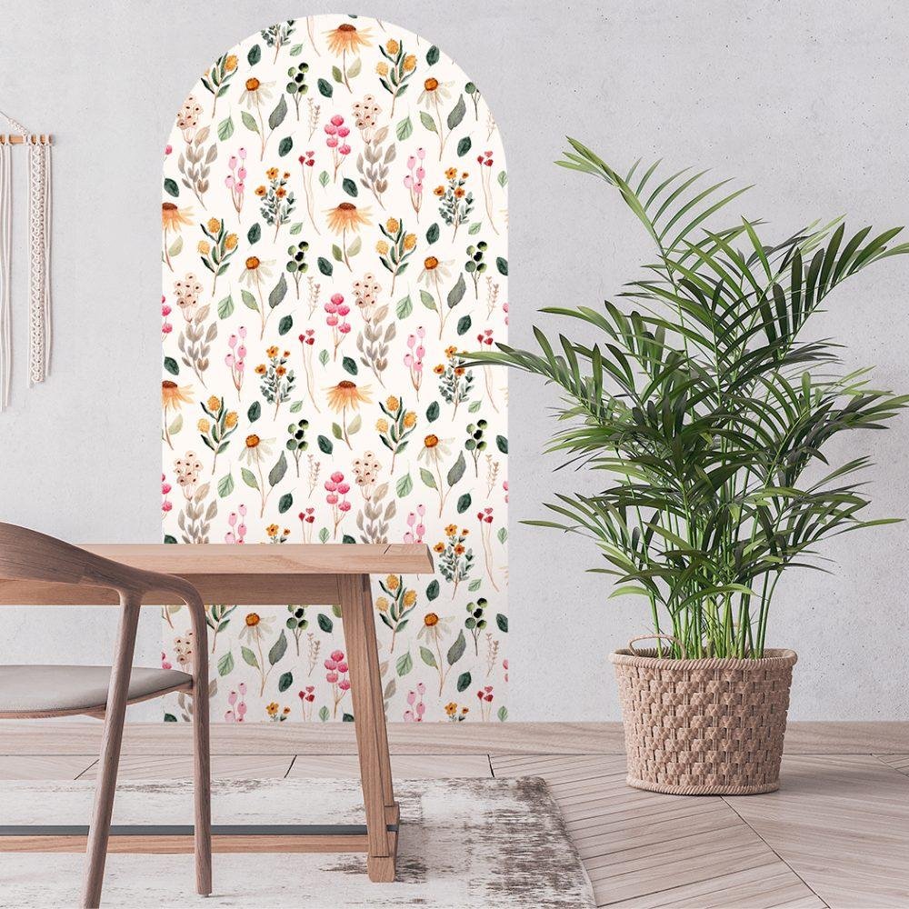 1 St Stor Väggdekal med Ljusgul Bakgrund och Blomstermotiv, Flora Grossist, väggdekoration