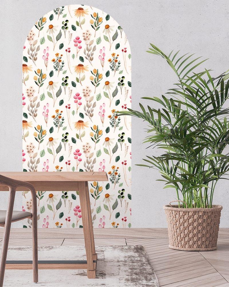 1 St Stor Väggdekal med Ljusgul Bakgrund och Blomstermotiv, Flora Grossist, väggdekoration