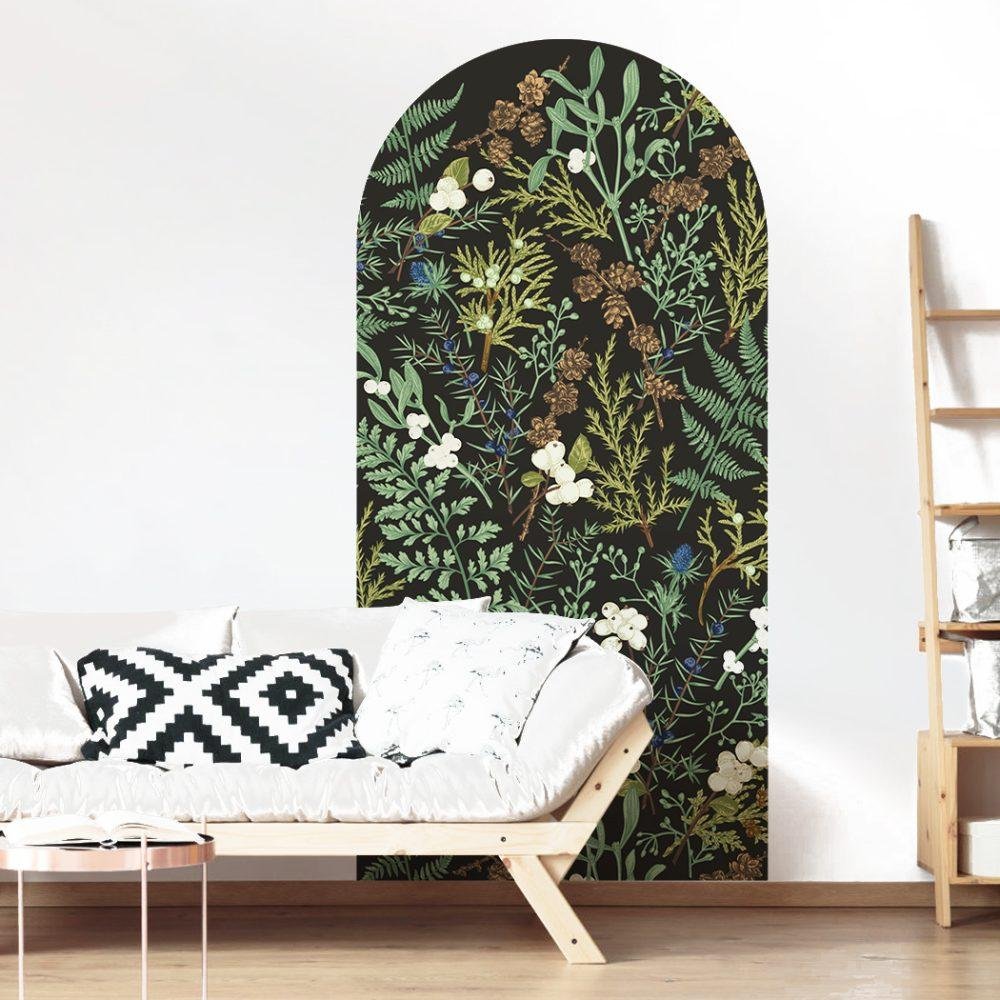 Vintage Mörk Botanisk Båge Dekal Huvudgavel Väggdekal, Flora Grossist, väggdekoration