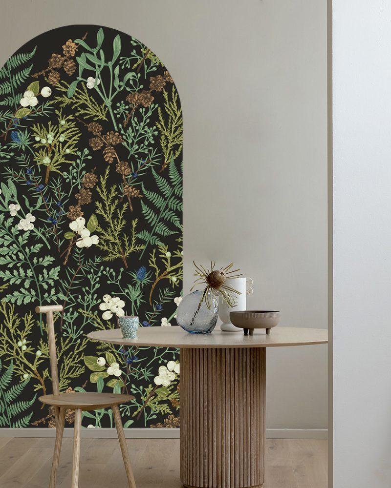 Vintage Mörk Botanisk Båge Dekal Huvudgavel Väggdekal, Flora Grossist, väggdekoration