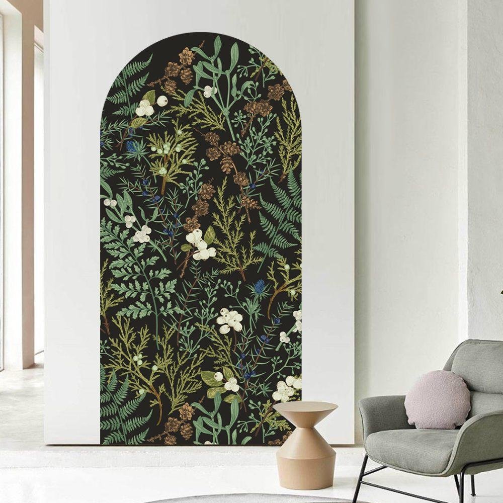 Vintage Mörk Botanisk Båge Dekal Huvudgavel Väggdekal, Flora Grossist, väggdekoration