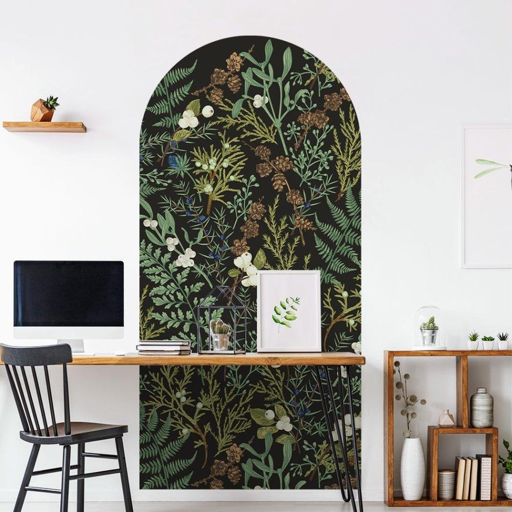 Vintage Mörk Botanisk Båge Dekal Huvudgavel Väggdekal, Flora Grossist, väggdekoration