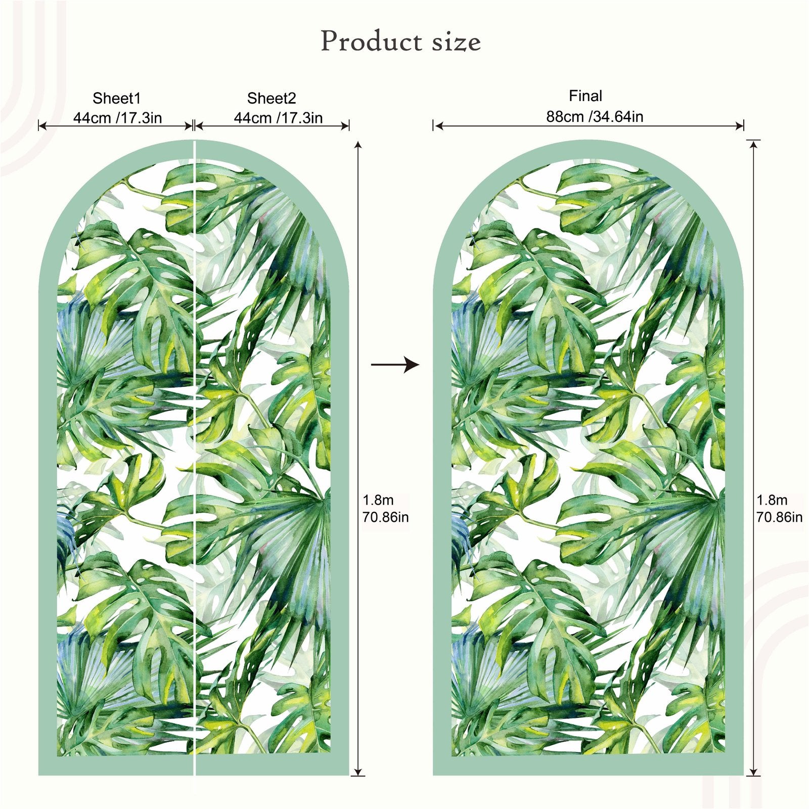 1 St Akvarell Tropiska Palmblad Arch Dörrdekal, Flora Grossist, väggdekoration