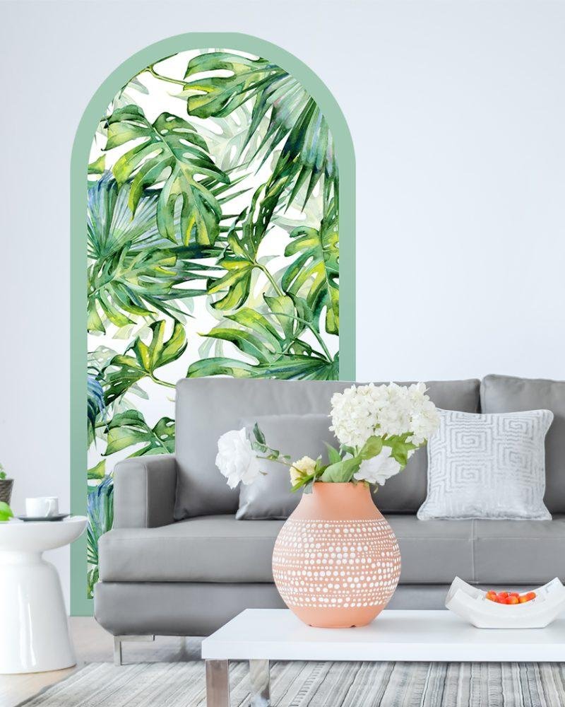 1 St Akvarell Tropiska Palmblad Arch Dörrdekal, Flora Grossist, väggdekoration