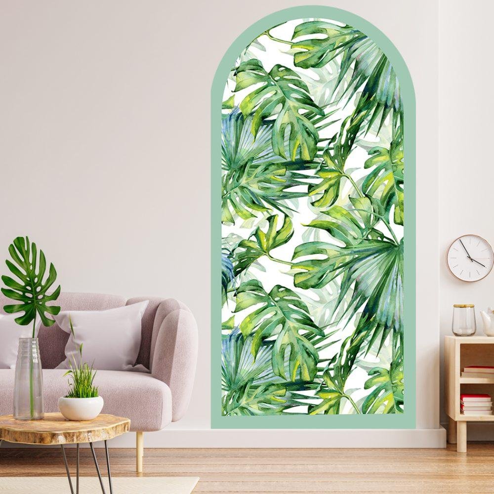1 St Akvarell Tropiska Palmblad Arch Dörrdekal, Flora Grossist, väggdekoration