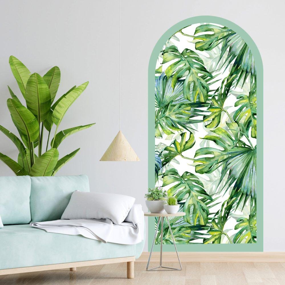 1 St Akvarell Tropiska Palmblad Arch Dörrdekal, Flora Grossist, väggdekoration
