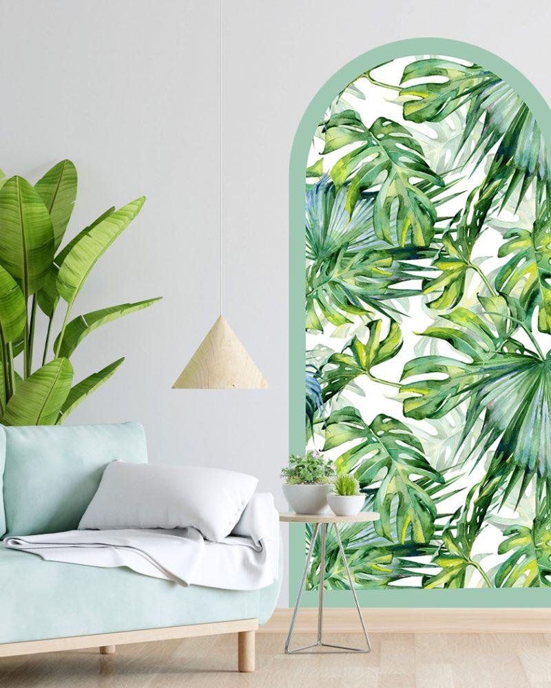1 St Akvarell Tropiska Palmblad Arch Dörrdekal, Flora Grossist, väggdekoration
