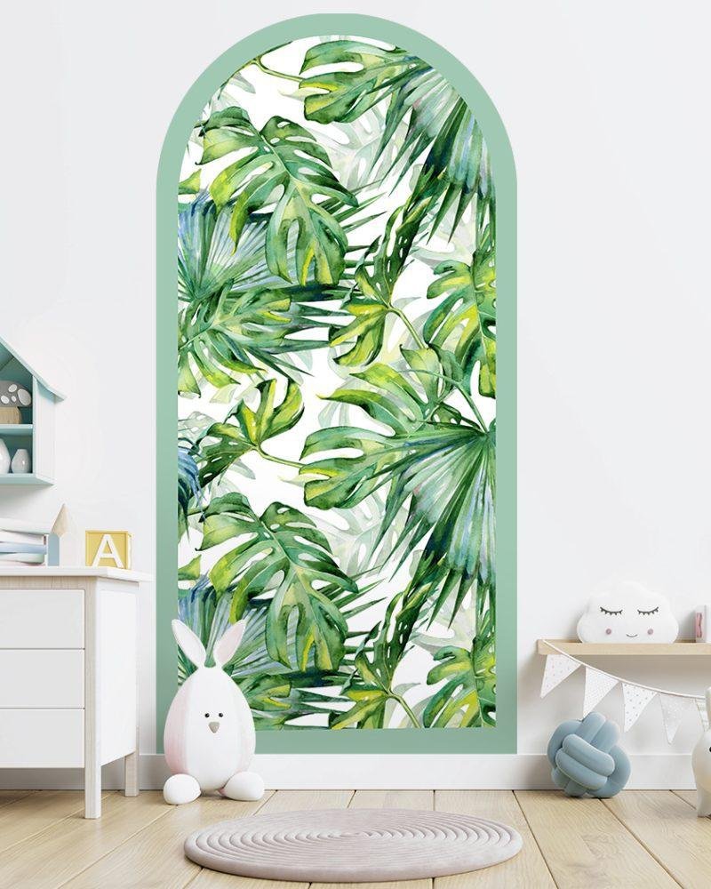 1 St Akvarell Tropiska Palmblad Arch Dörrdekal, Flora Grossist, väggdekoration