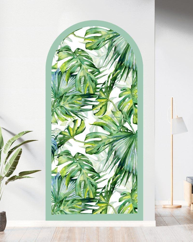 1 St Akvarell Tropiska Palmblad Arch Dörrdekal, Flora Grossist, väggdekoration