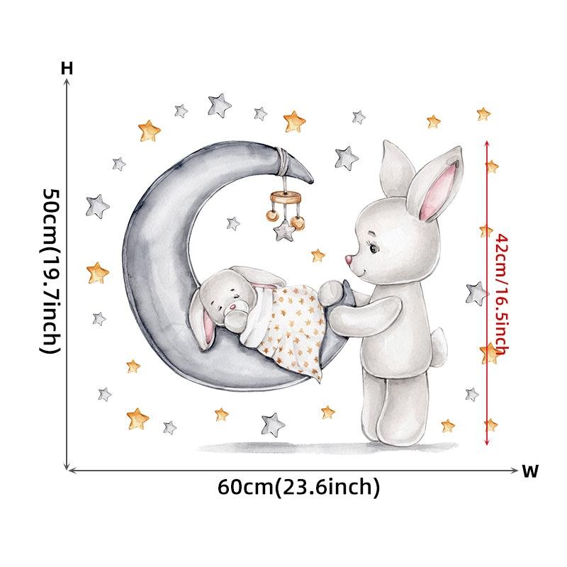 Baby Room Stickers Mom And Baby Rabbit Moon Stars Cute Pet Stickers, Flora Grossist, Barnrum