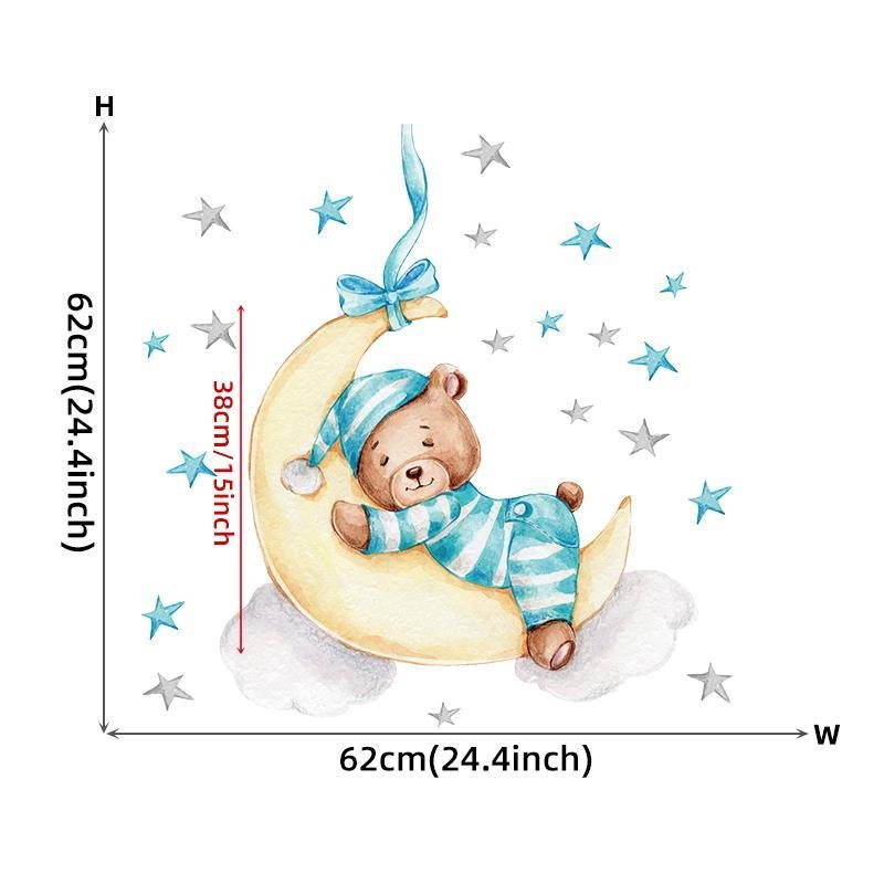 Cartoon Bear Sleeping On The Moon Star Wall Stickers, Flora Grossist, Barnrum