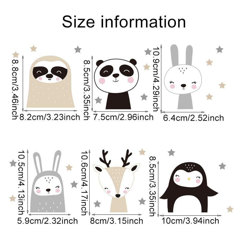 Boho Cute Cartoon Animal Wall Stickers, Flora Grossist, Barnrum