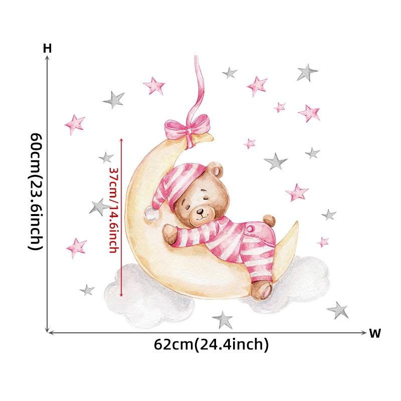 Pink Baby Bear Sleeping On The Moon Wall Decal, Flora Grossist, Barnrum