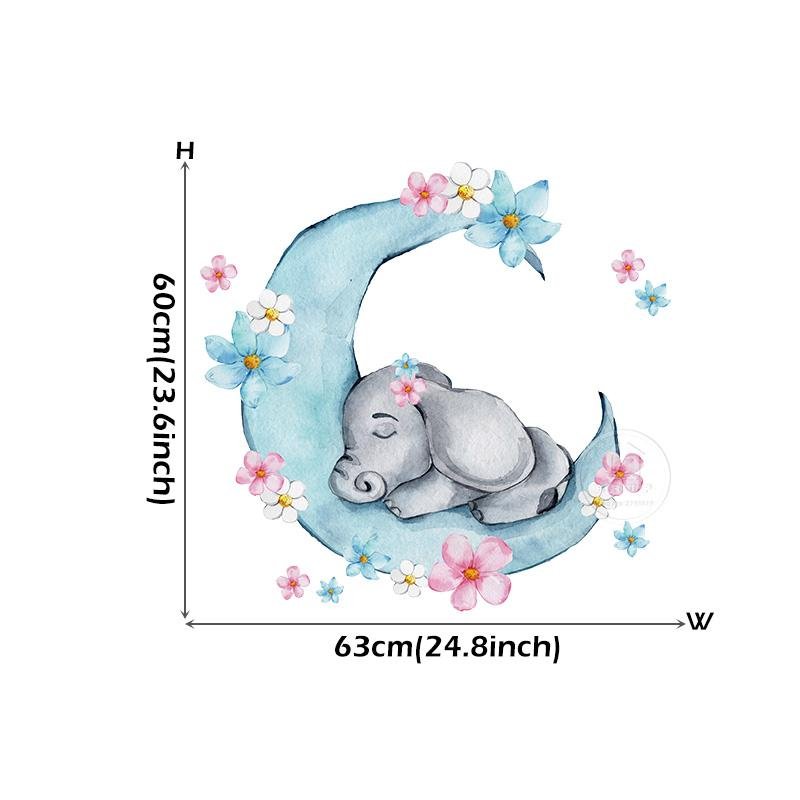 Akvarell Sovande Babyelefant på Månen Väggdekaler, Flora Grossist, Barnrum
