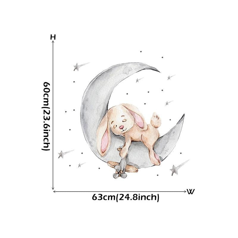 Cartoon Teddy Bear Sleeping On The Moon And Stars Wall Stickers, Flora Grossist, Barnrum